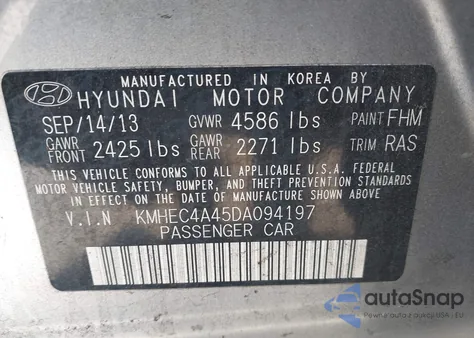2013 Hyundai Sonata Hybrid Limited from USA, damaged, VIN KMHEC4A45DA094197